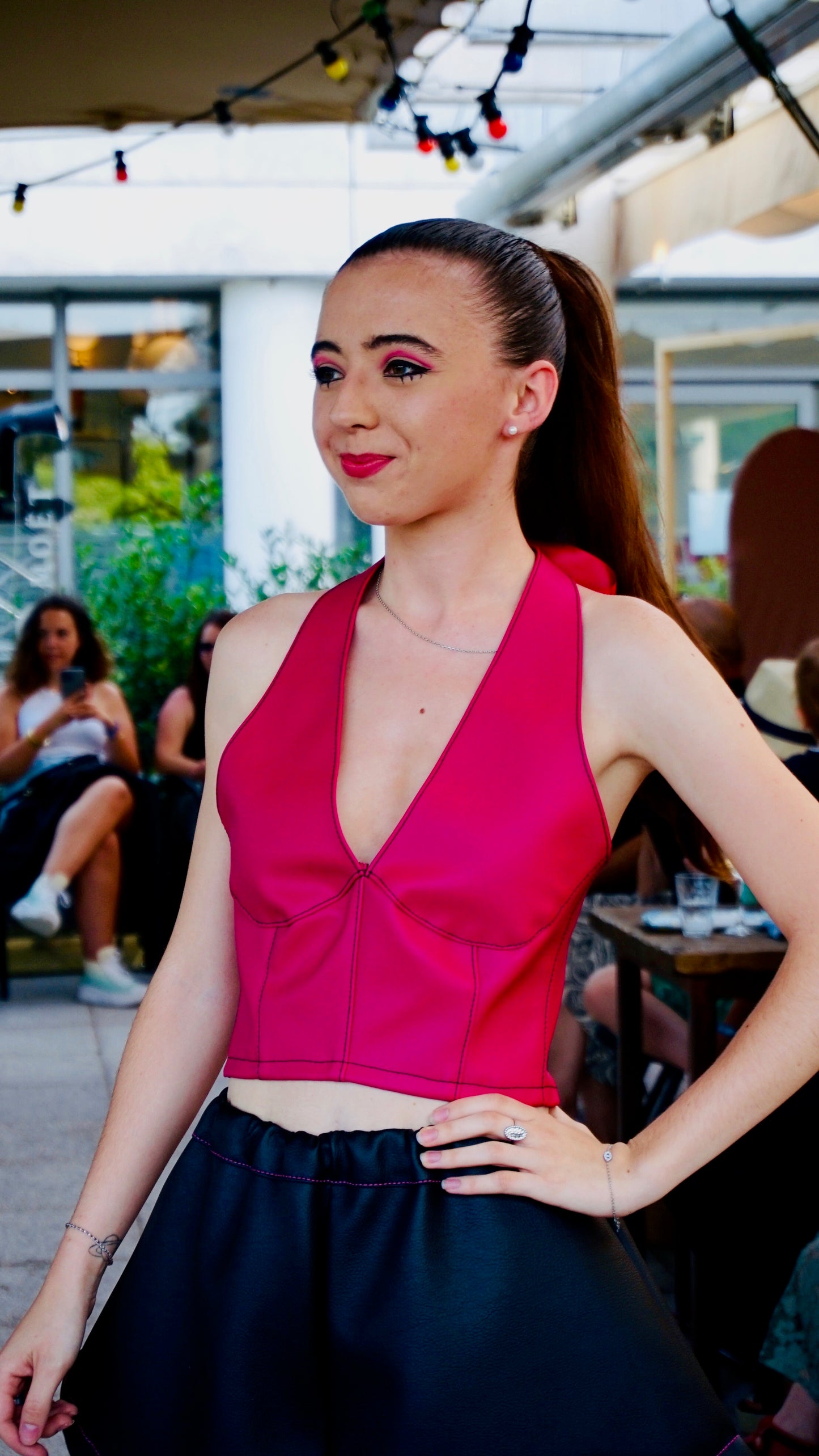 Bustier cuir rose "AMBROISE"