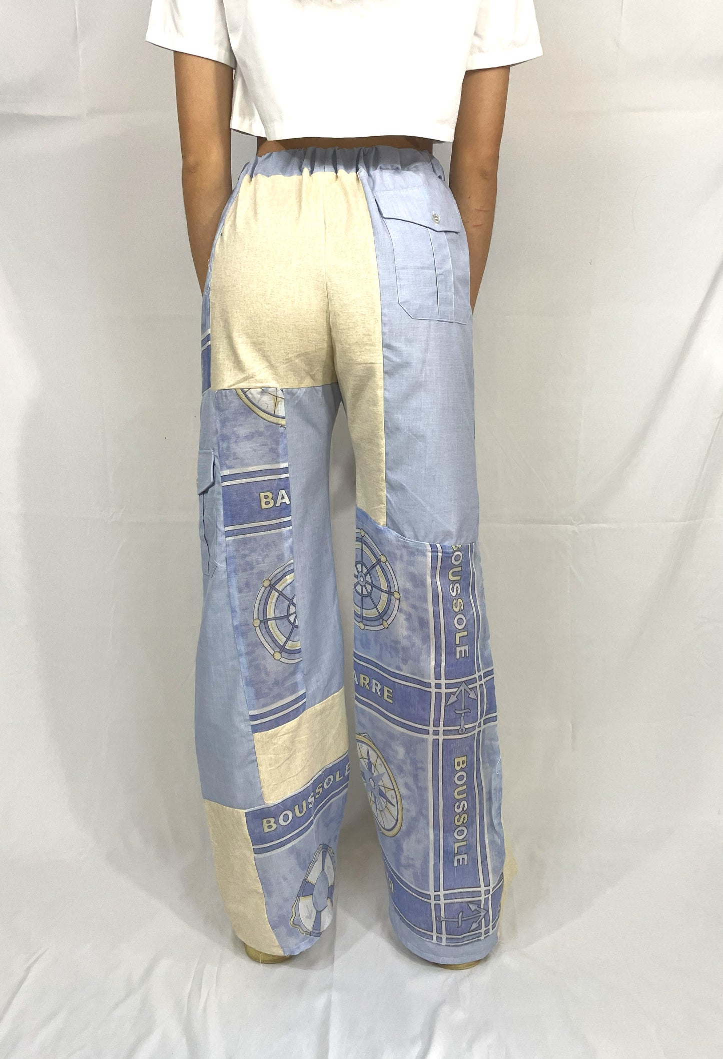 Pantalon Patchwork bleu et beige