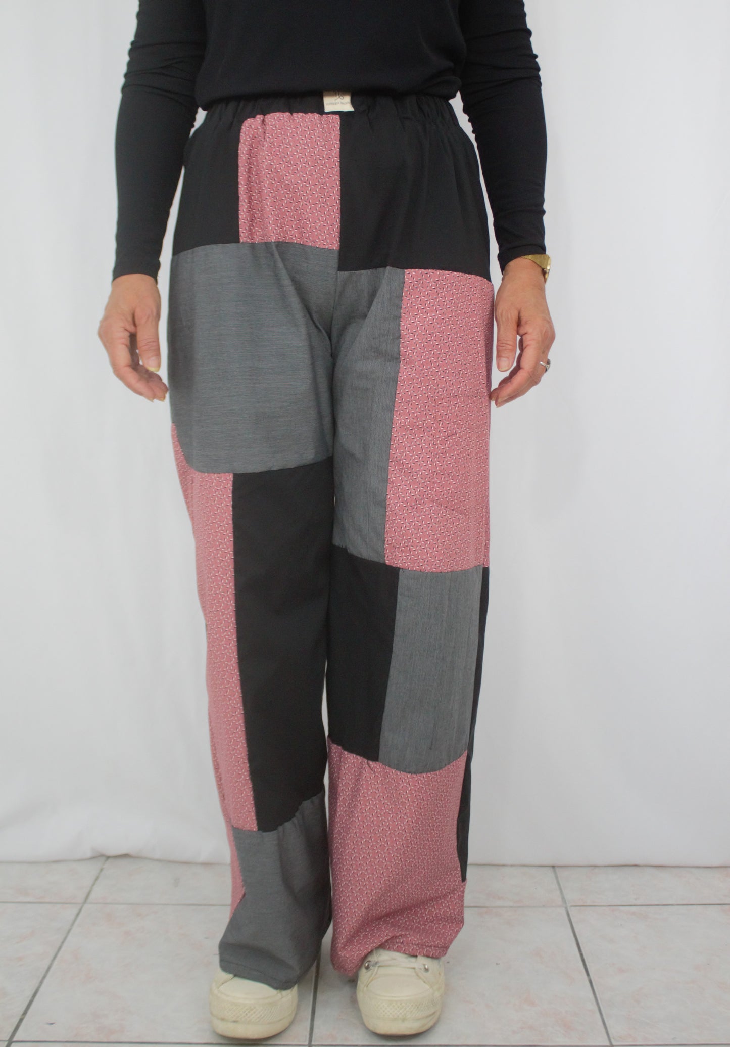 Pantalon Patchwork rose et gris