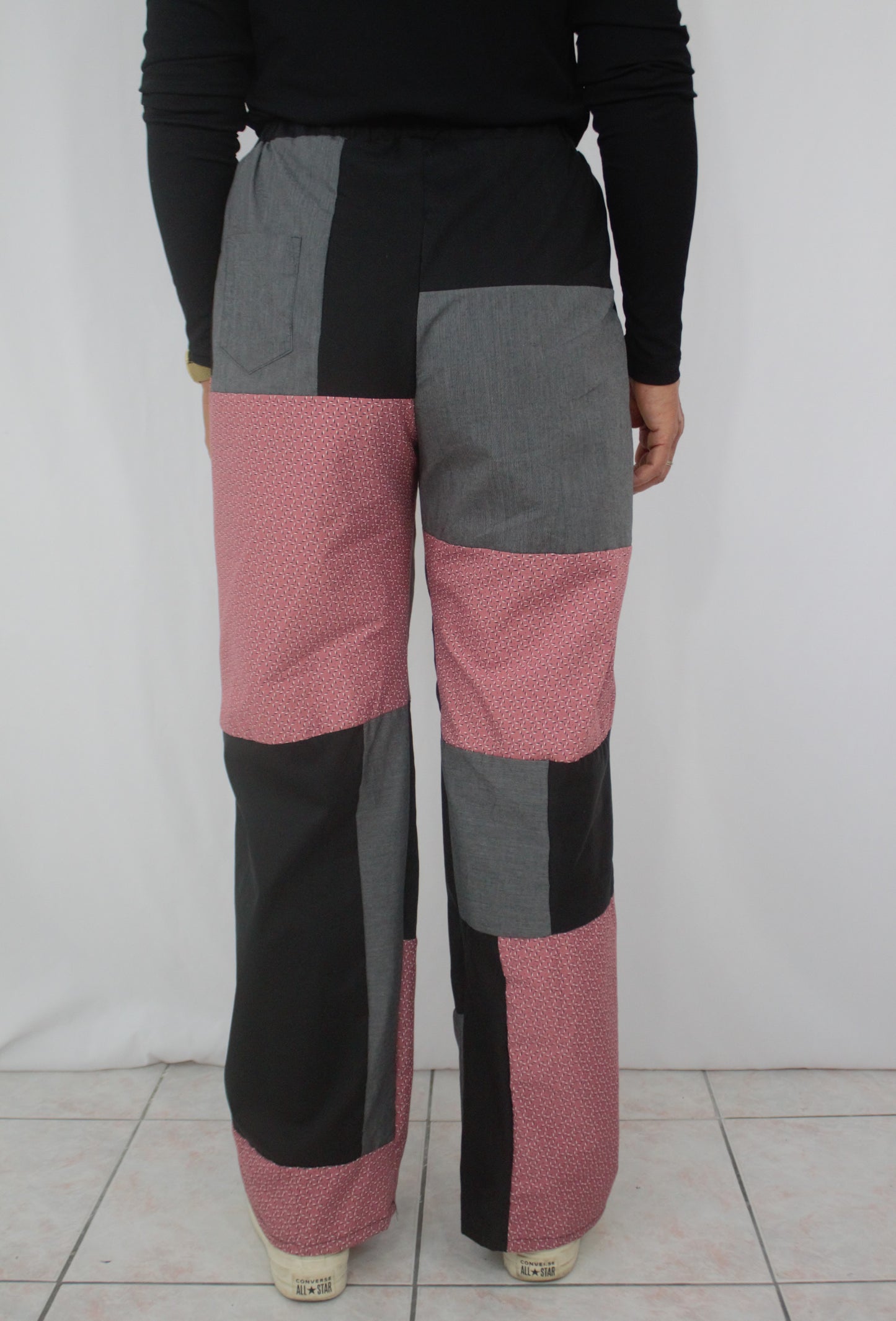 Pantalon Patchwork rose et gris
