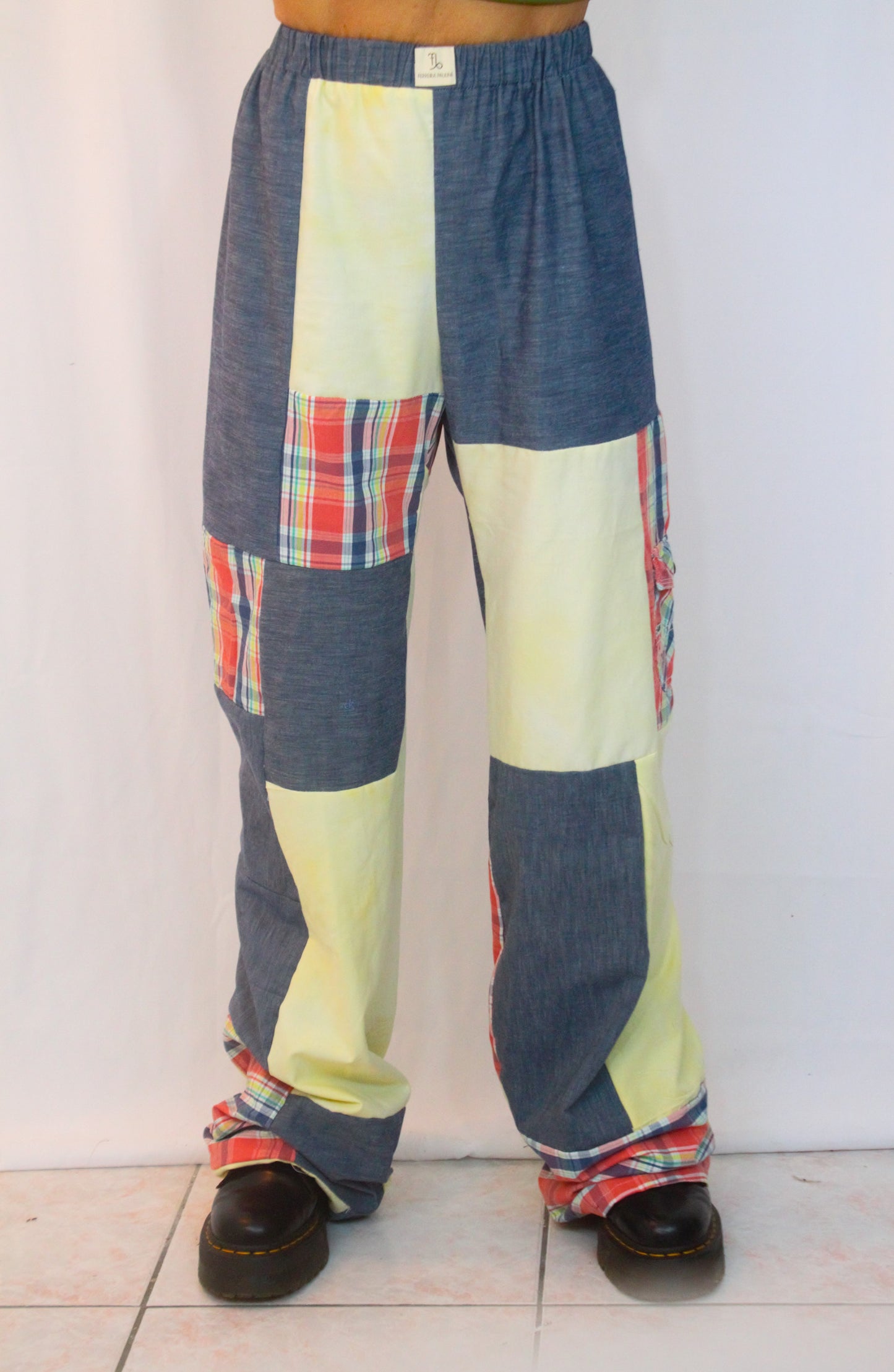 Pantalon patchwork carreaux rouge