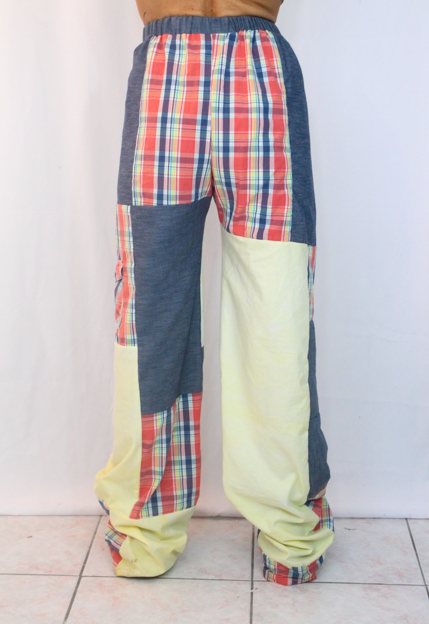 Pantalon patchwork carreaux rouge