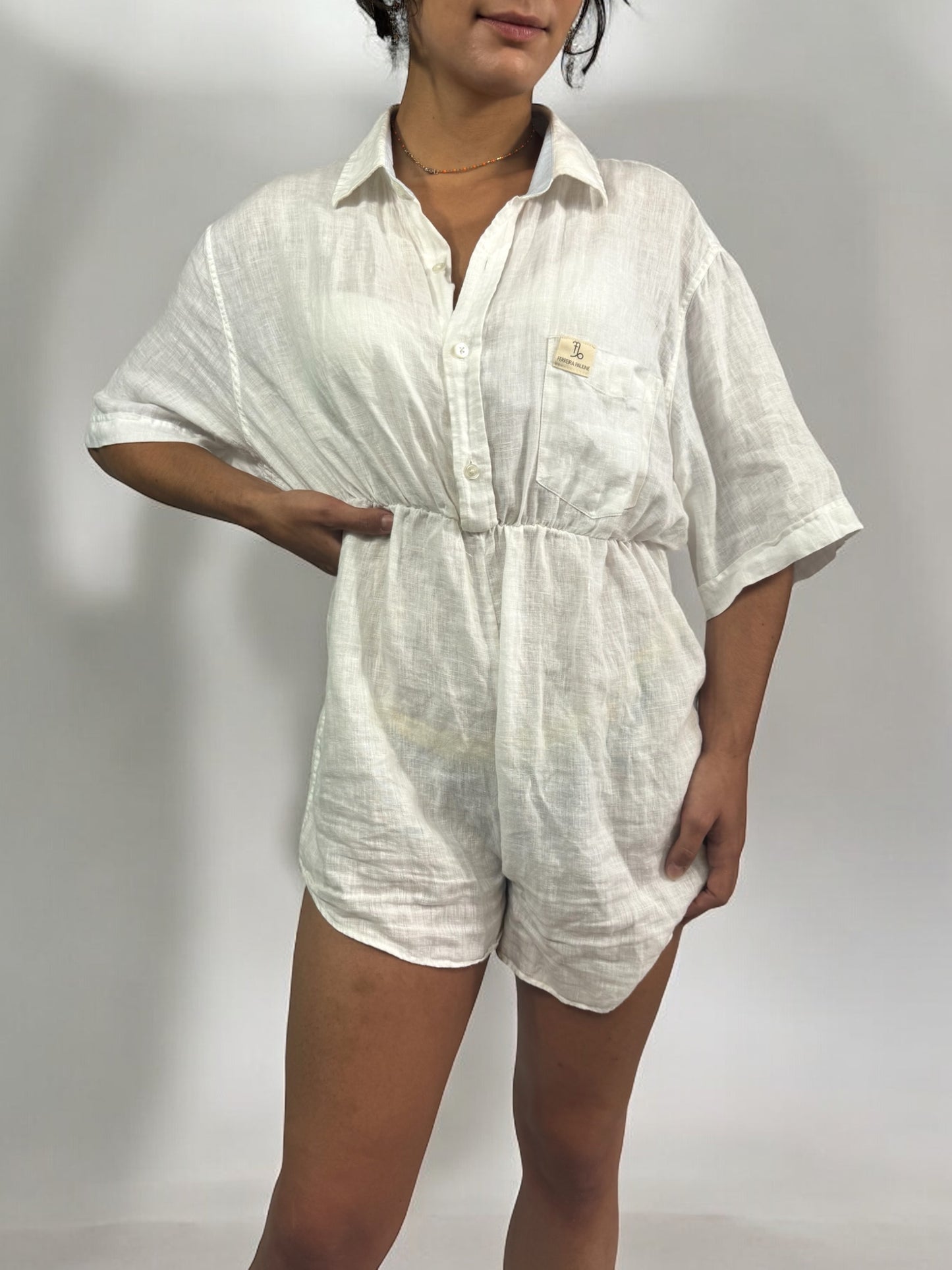 Combinaison upcyclé en lin blanc