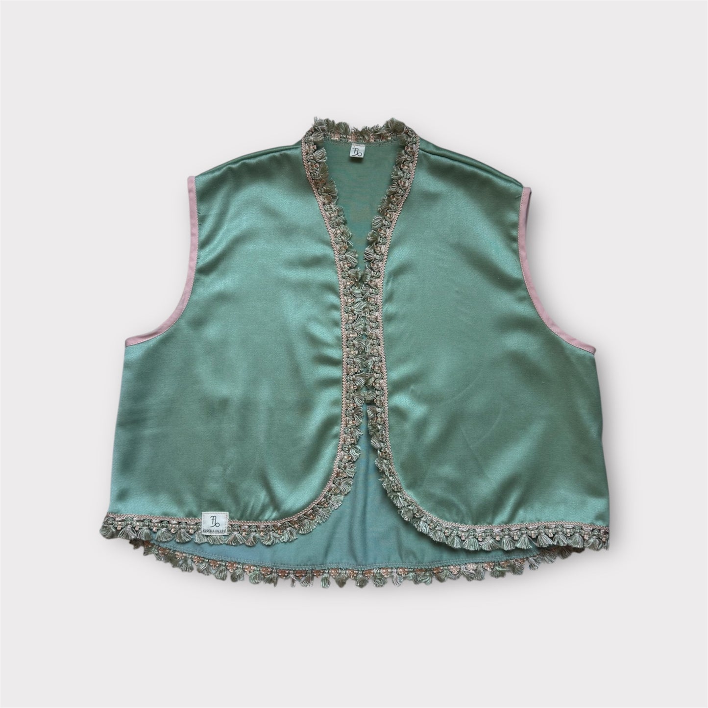 Boléro satin vert et rose