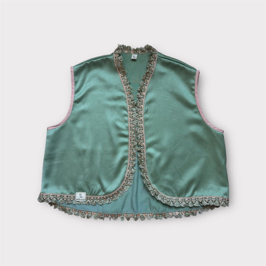 Boléro satin vert et rose